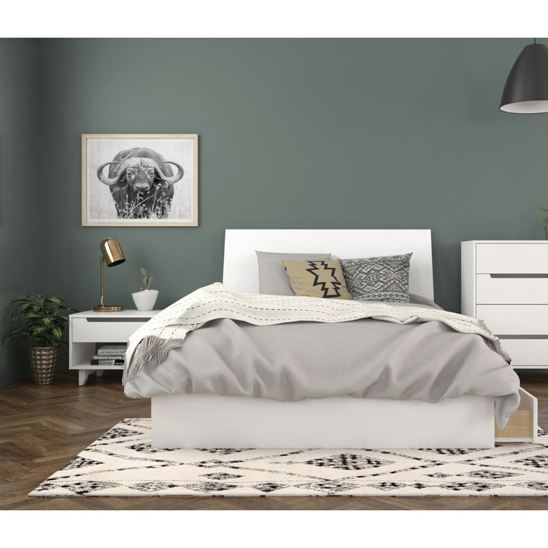 Ensemble de chambre à coucher avec lit plateforme 2 pièces Mehar, Grand, Blanc