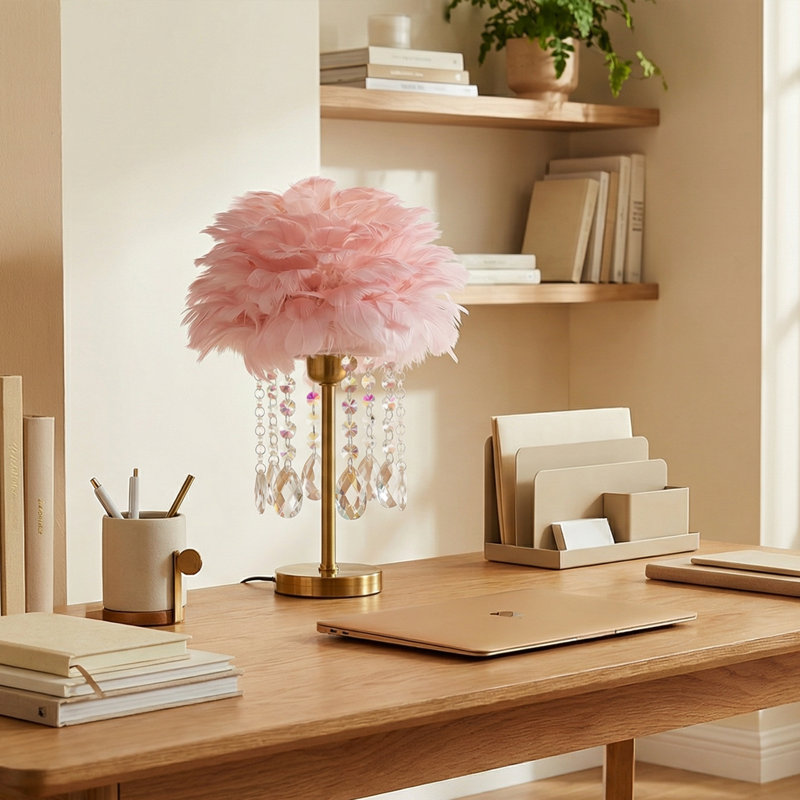 18" Feather Crystal Table Lamp With Light