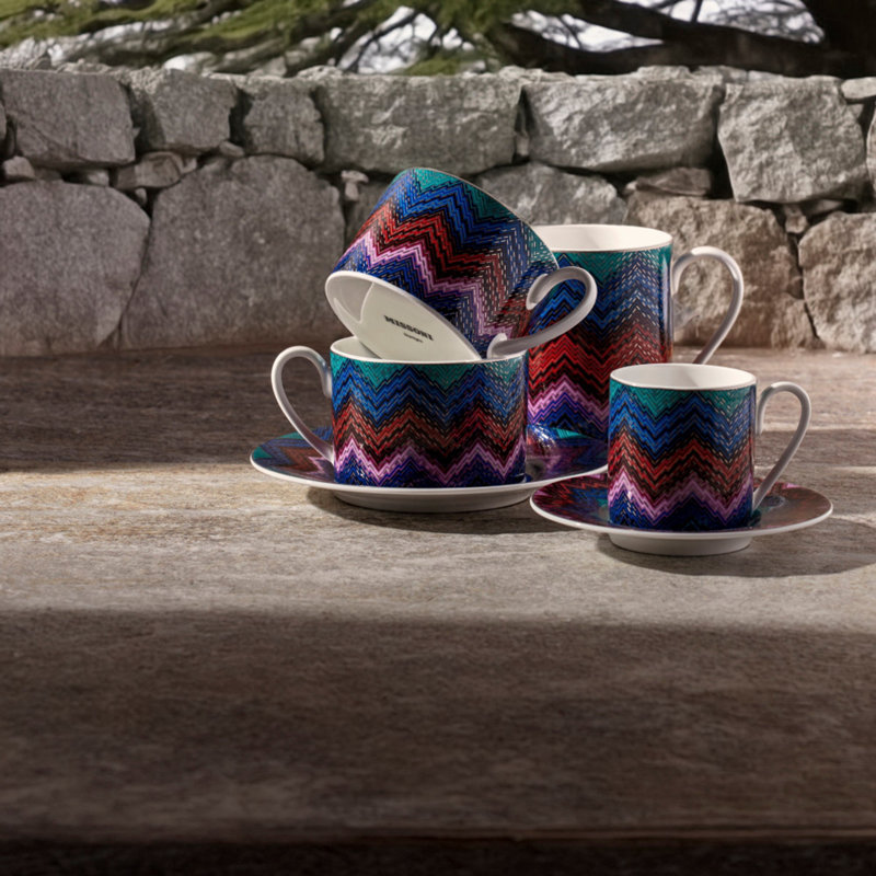 Missoni Tea Cup & Saucer Starlight  Set Of 6 In Luxury Box Diam. 3.3", H 2.3", Cap. 7.5 Oz, Saucer Dim. 6", 2