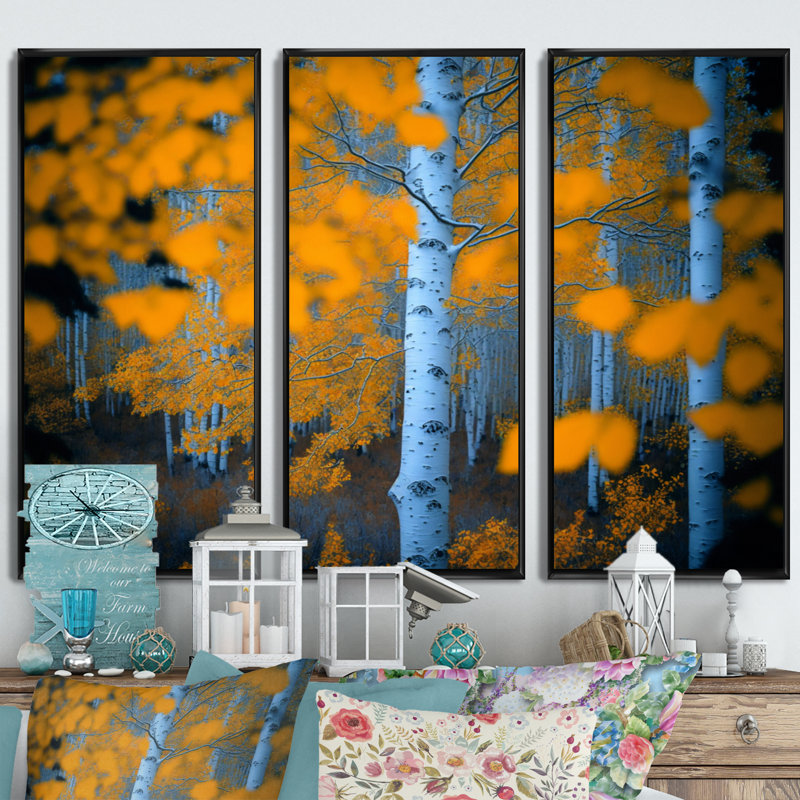 Close-up of Yellow Leaf Birches in the Forest I - Landscape Forest Canvas Wall Art Set, 28" H x 36" W x 1" D