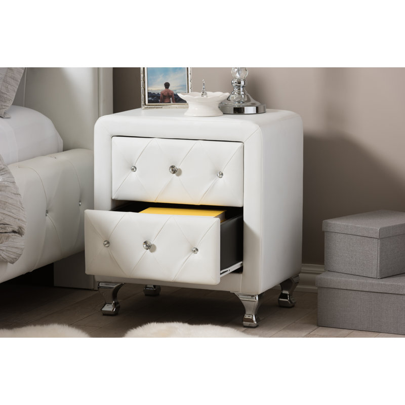 Table de chevet 2 tiroirs Messaline, Blanc