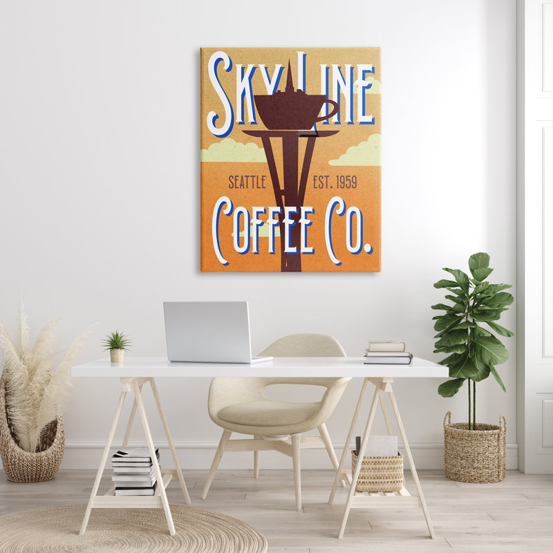 «Retro Sky Line Coffee Co., Seattle Cup Needle, Canv», art textuel sur toile tendue, H 48 po x l 36 po, Toile tendue