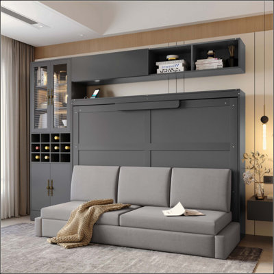 Murphy Bed Wall Bed with Sofa , Shelves USB & Light