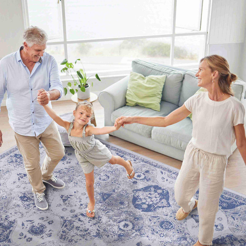Blue Washable Area Rug, Rectangle 9' x 12'