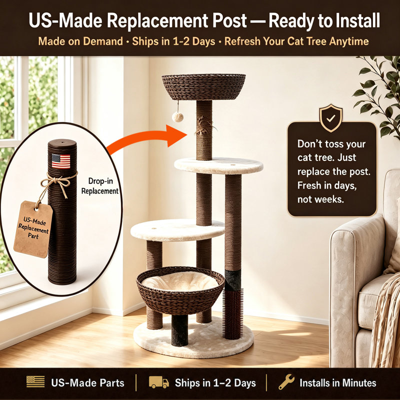 PetPals 5-Level Large Cat Tree with Scratching Posts, Baskets, Cushions & Massager, Boho Design