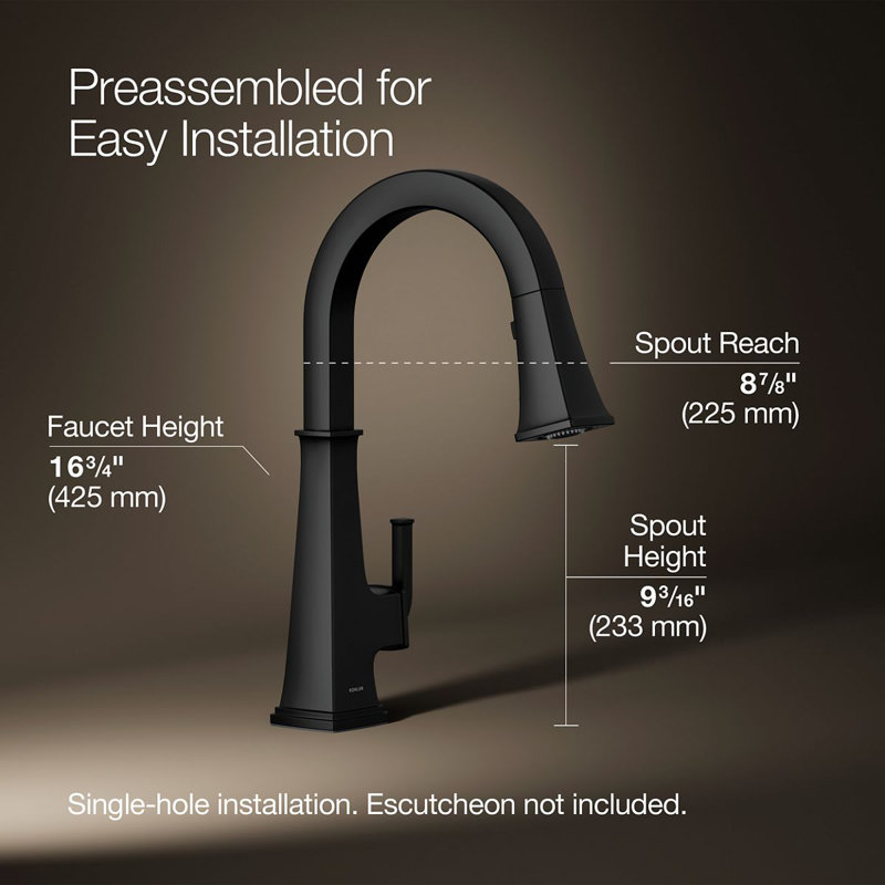 Riff Pull-Down Kitchen Sink Faucet with Three-Function Sprayhead, Single-Handle Kitchen Faucet, Matte Black