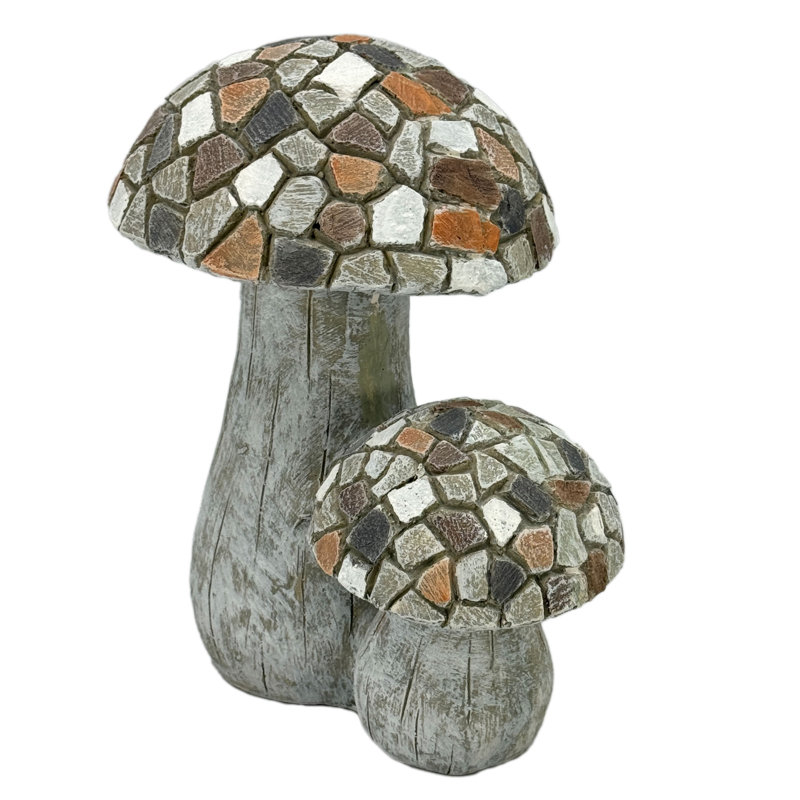 Whimsical Mosaic Double Mushroom Polyresin Garden Statue