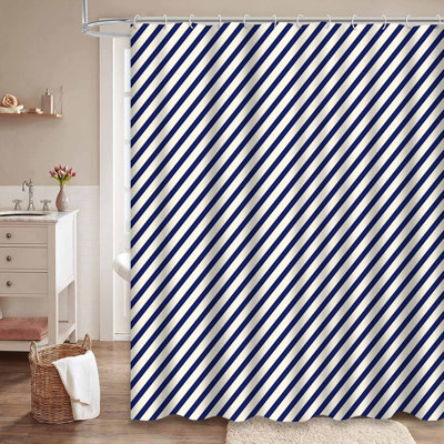 Rideau de douche bleu à rayures abstraites bleu marine à 12 crochets