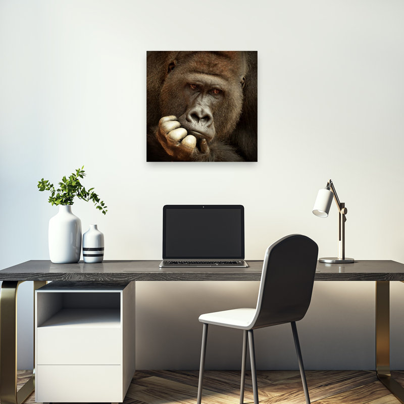 Pensive Gorilla Contemporary Gorilla Wall Art Print 1 Piece Wrapped Canvas Wall Art, 45.72cm H x 45.72cm W