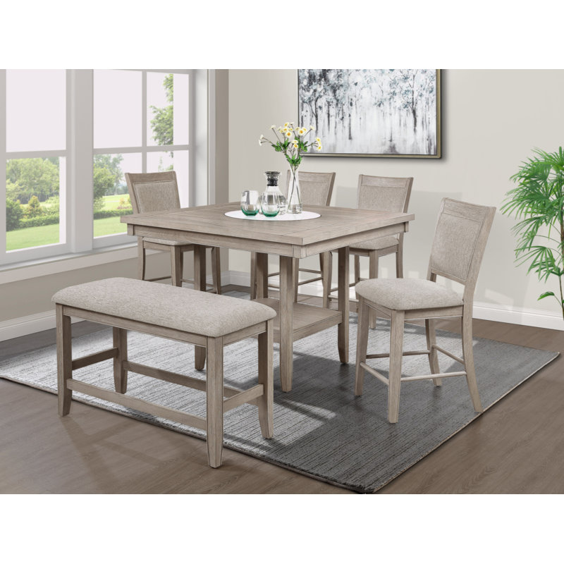 Farmhouse Style 1Pc Tan / Beige Gray Counter Height Bench Footrest Upholstered Seat Wooden Furniture