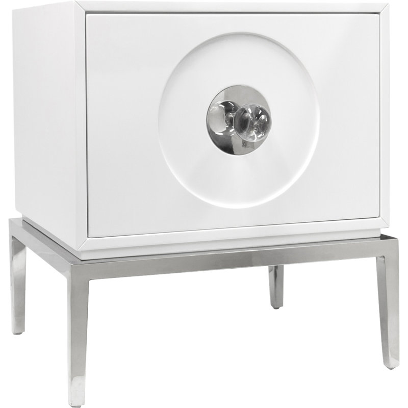 White Lacquer and Polished Nickel End Table