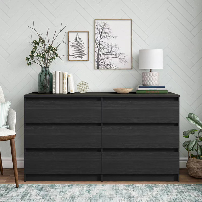 Commode double 6 tiroirs l 55,19 po, Noir
