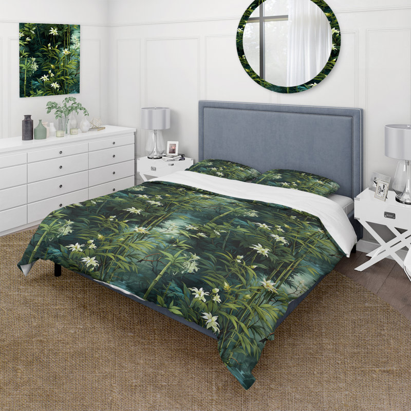 Bamboo Sanctuary - Ensemble de housse de couette oriental - Microfibre de polyester
