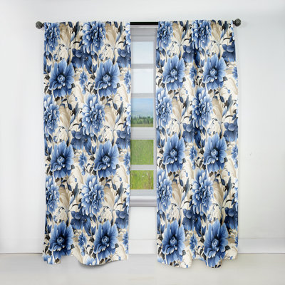 Cobalt Blue Filigree Victorian Pattern IV Blackout Single Curtain Panel