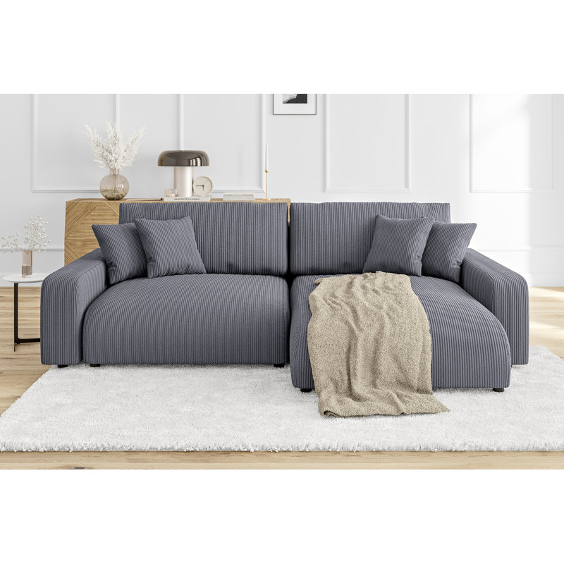  Gisela Sleeper Corner Sofa Chaise Bed with Storage Cord Fabric, Right Hand Facing, Grey