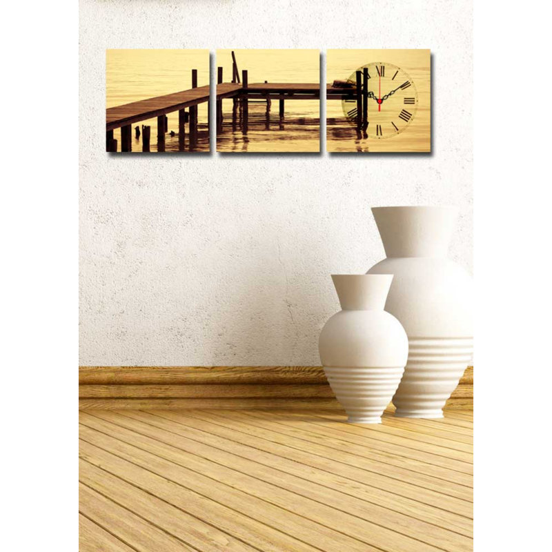 Ensemble de 3 horloges murales élégantes en toile, 35,4 x 11,0 pouces | 100% toile de suède avec cadre 100% bois, épaisseur: 1,2 po | Décoration élégante pour le salon, la chambre à coucher et le bureau