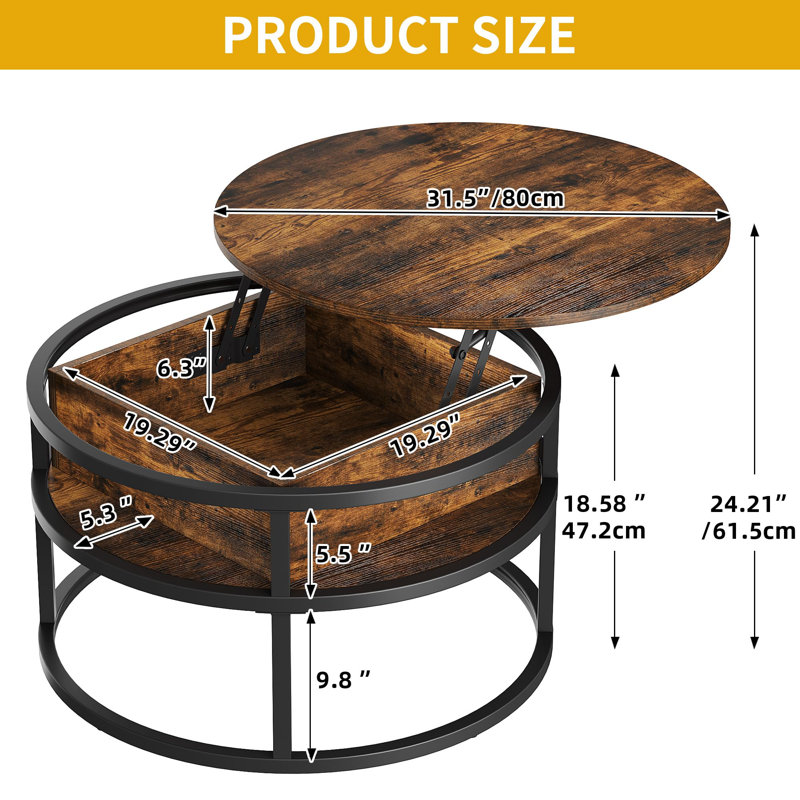 Lift Top Coffee Table with Storage, Rustic Brown