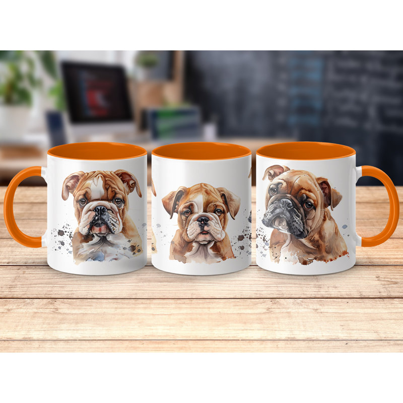 11oz Watercolour English Bulldog Design Coffee Mug, Orange, 2