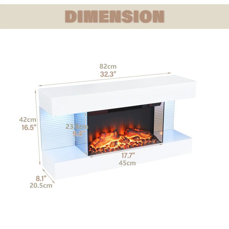 32inch Wall Mounted Hanging Electric Fireplace with Smart WiFi Control