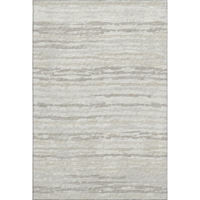 5' X 8' Khaki And Ivory Striped Washable Area Rug With UV Protection