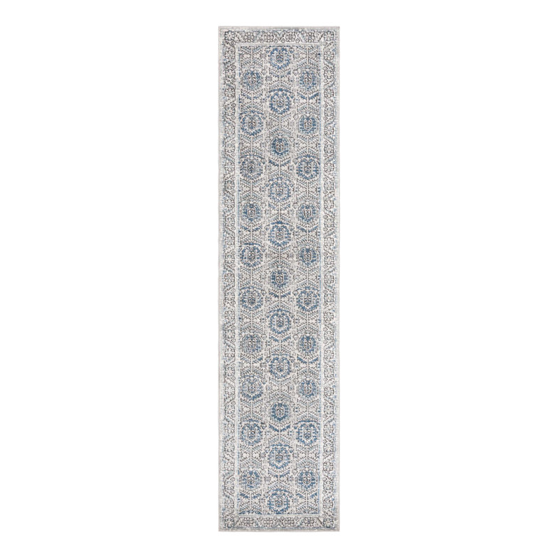 Tapis gris / ivoire / bleu Weingartner, Tapis de couloir 2 pi 7 po x 12 pi