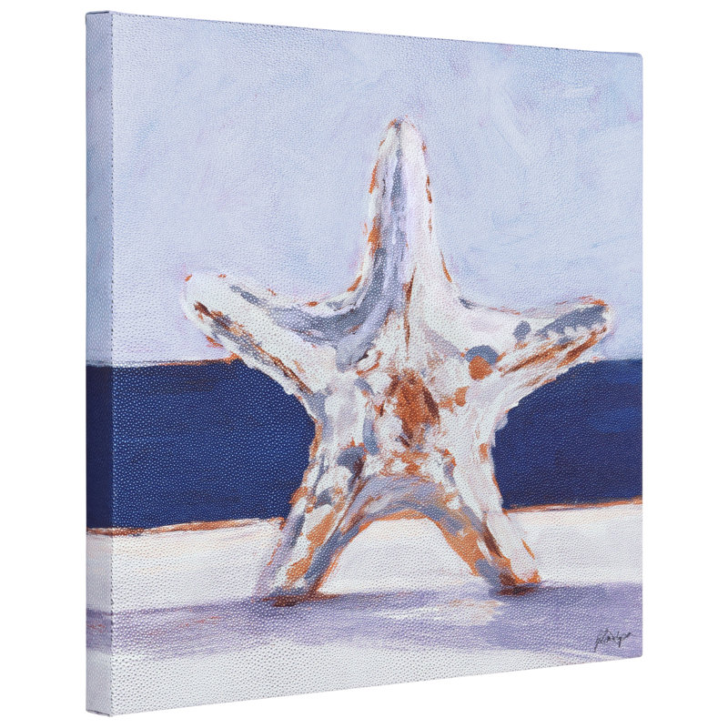 Coastal Serenity Starfish on Silver Shagreen Canvas Wall Art