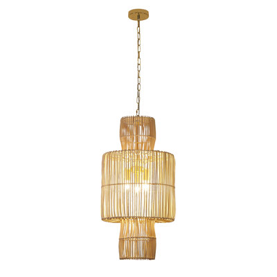 Transitional 3 Light Wood Shade Pendant