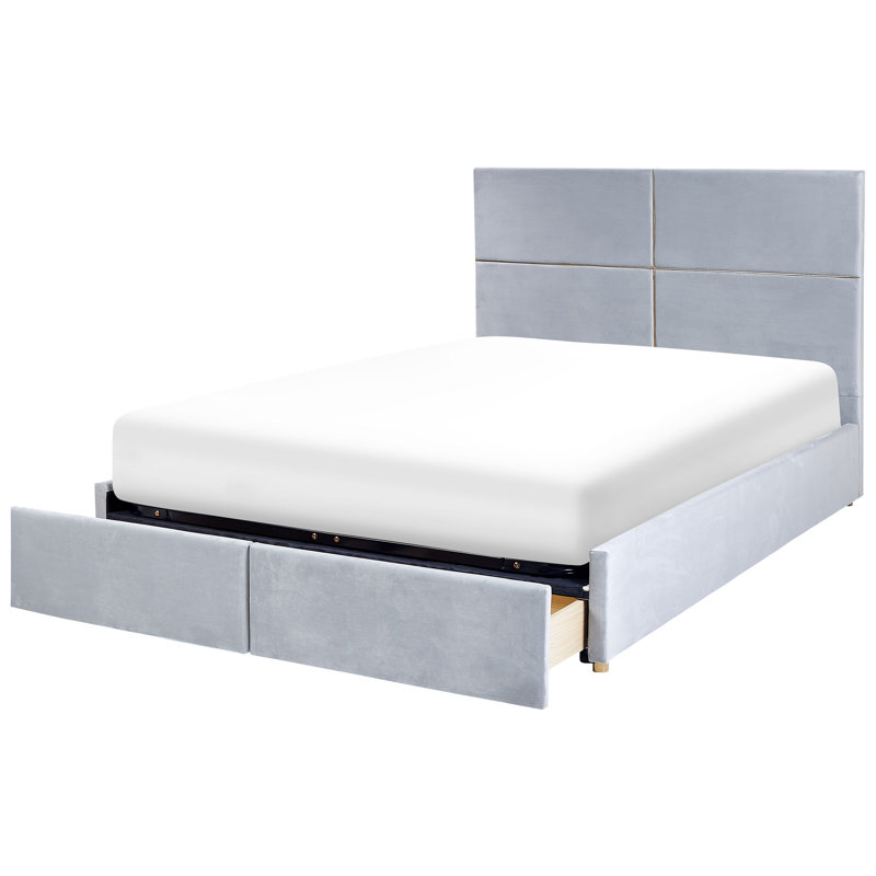 Okeden Upholstered Velvet Drawers Bed, European Kingsize (160 x 200cm), Light Grey