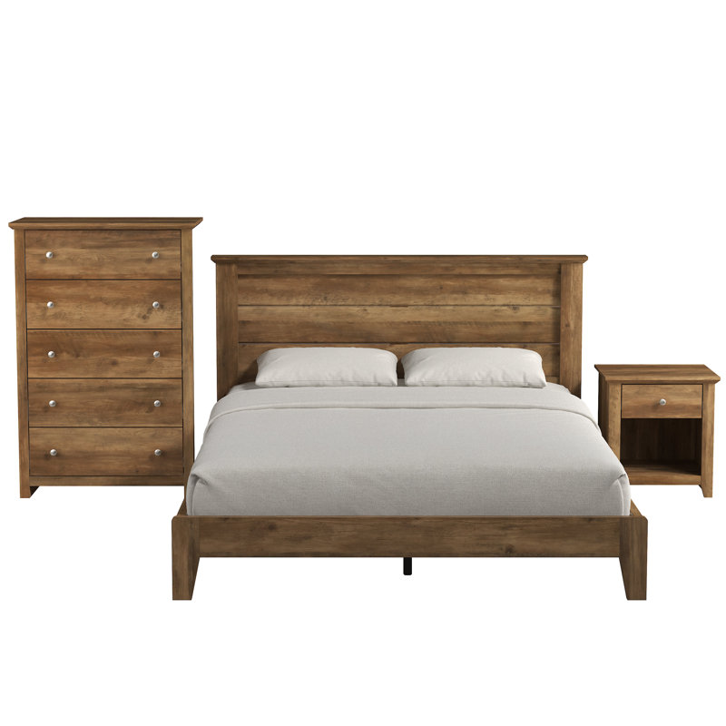 Ensemble de chambre à coucher 3 pièces Tevrat, Chêne noueux, Grand