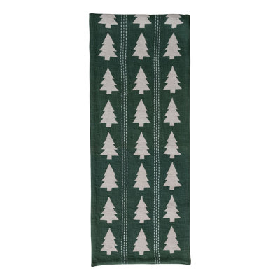 Chemin de table Slub avec motif d'arbre, broderie et coutures