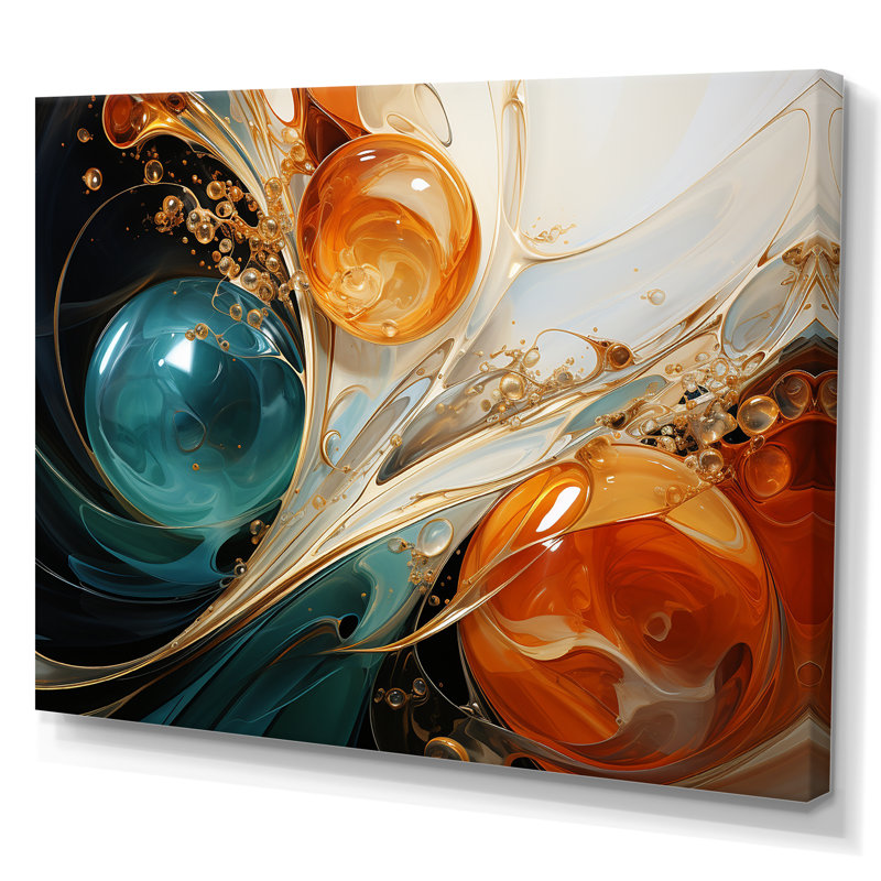 Tempête blanche blanche, bleue et orange - Peinture abstraite, art mural, Toile tendue, H 34 po x l 44 po x P 1,5 po