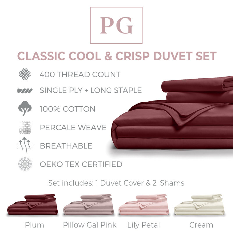 Ensemble de housse de couette et taies décoratives 100% coton Classic Cool & Crisp Classic, Prune