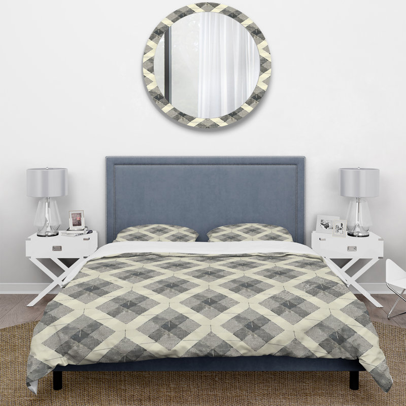 Ensemble de housse de couette Beige Grey Houndstooth Print II - Traditional