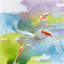 «Koi Fish in Colorful Water» - Toile encadrée orange