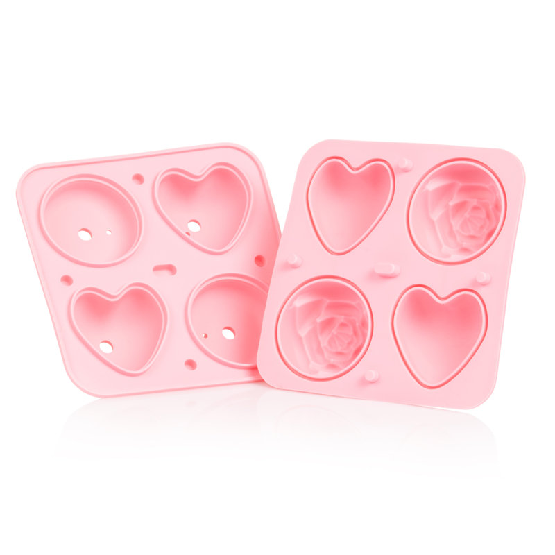 Pink Heart And Rose Ice Tray