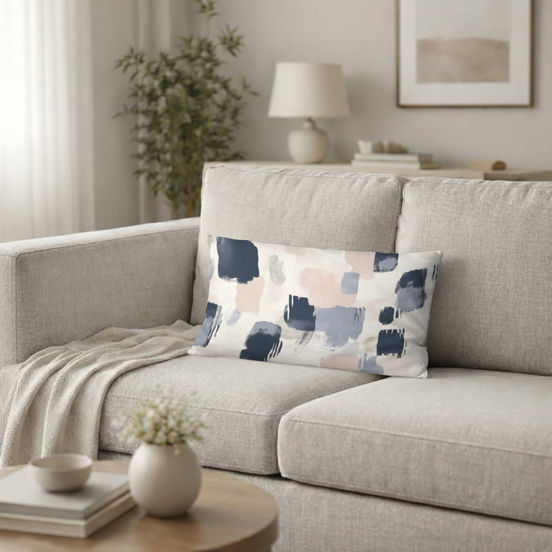 Coussin abstrait - Coussin bleu, H 12 po x l 20 po