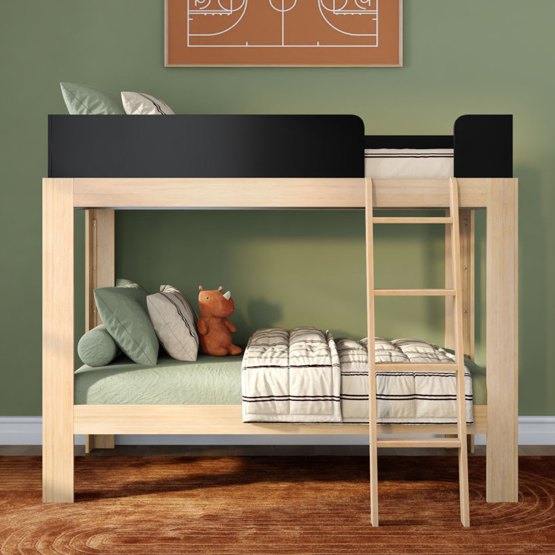 Lit superposé simple en bois massif Ambur, Blond / noir