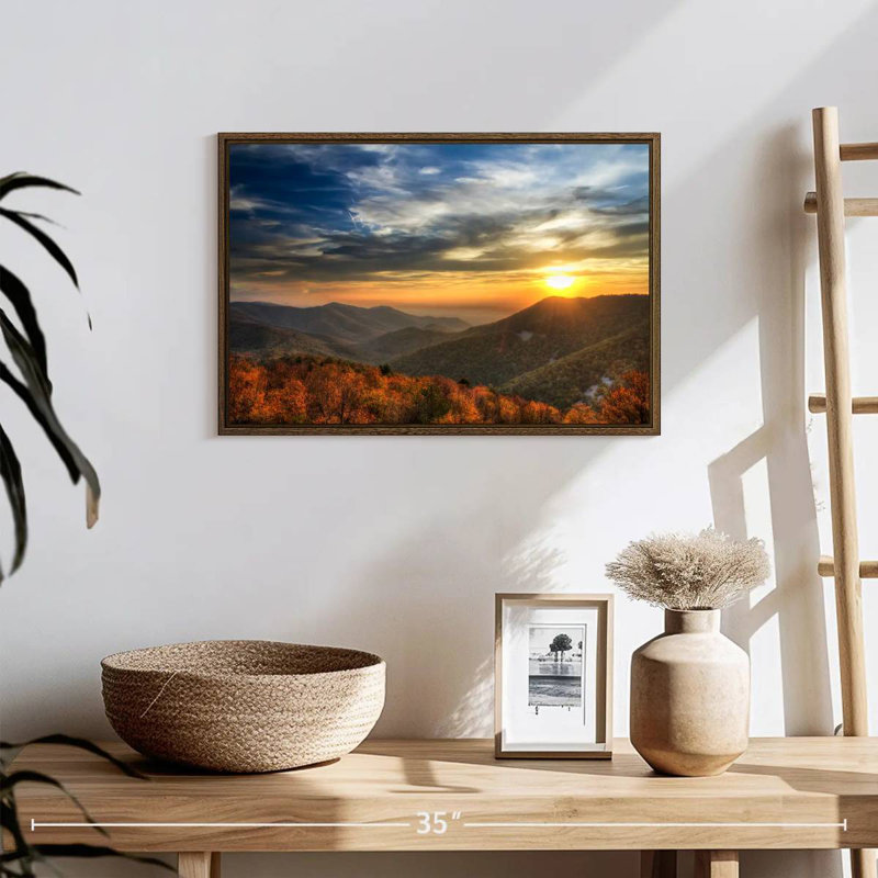 Shenandoah Sundown, 19 po x 13 po, Cadre flottant en noyer