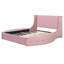 Lit plateforme tapissier grand en velours avec tête de lit à oreilles et 1 grand tiroir, 2 tabourets de rangement latéraux (rose)-1471822010