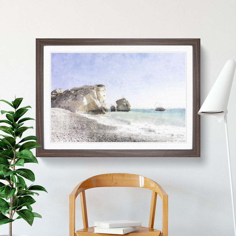 Cyprus Beach - Picture Frame Painting, 48cm H x 65cm W x 2cm D, Walnut Framed
