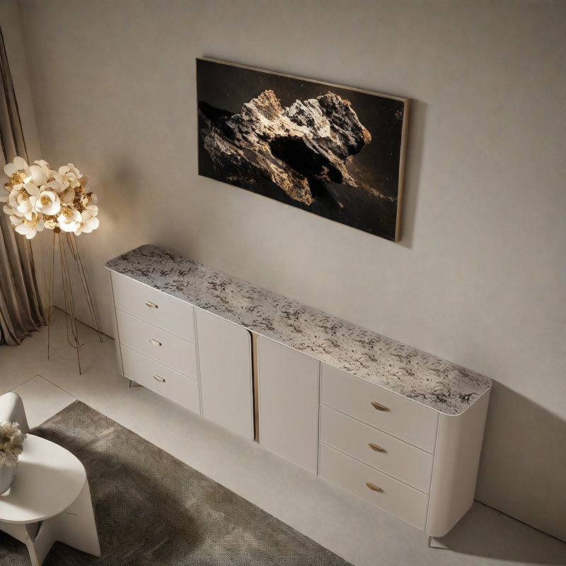 Italian Minimalist Luxury Sideboard, Off-White, 35.43" H x 62.99" W x 13.78" D