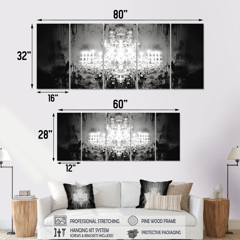 Elea - Ensemble d'art mural lustre glamour, 5 pièces, H 32 po x l 80 po