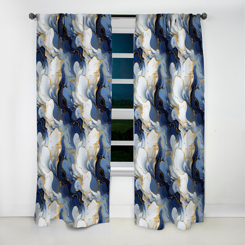 Celestial Gold And Blue Marble Pattern III - Abstract Marble Blackout Curtain - 1 Panels, 52" W x 95" L