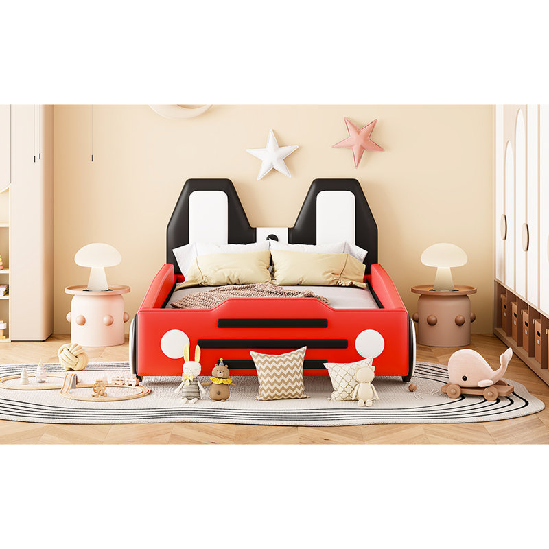 Twin Size Red Race Car Bed With Wheels, Built Materials For Long Use Wheels And Car-Shaped Design, Ensuring A Peaceful Night's Sleep