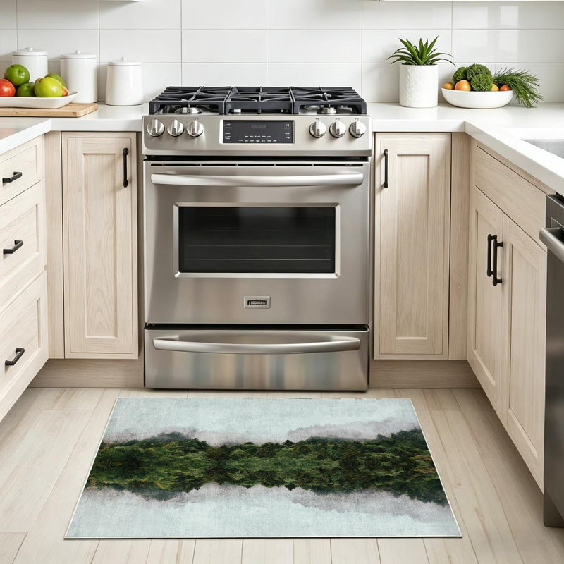 Clear Abstract Foggy Forest Deep Mountain Art Clouds Dark Dawn Dusk Machine Washable Indoor Area Rug, Rectangle 32" x 47"