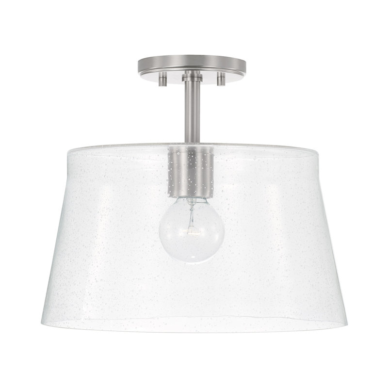 Brushed Nickel 1-Light Pendant with Clear Seeded Glass Drum Shade