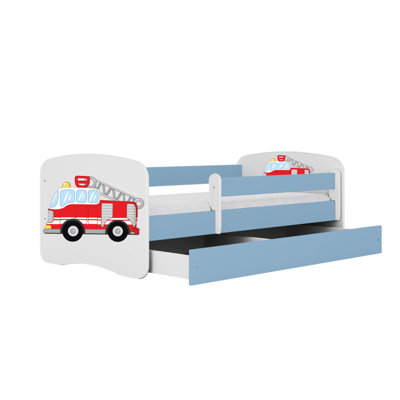 Cicero Drawer Convertible Bed and Mattress, European Toddler (80 x 160 cm), Blue/​White