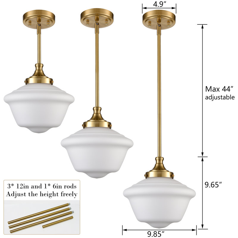 Luminaire suspendu en verre 1 lumière Rhodes, Laiton
