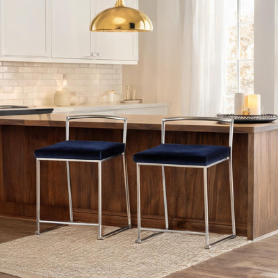 Ensemble de 2 chaises d'appoint - sièges de salle à manger empilables en velours bleu foncé avec pieds en métal, L 19,25 po x l 22 po x H 23 po