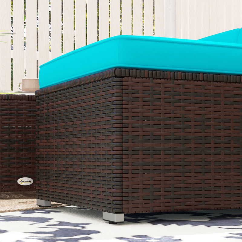 Ensemble de conversation d'extérieur pour 3 personnes avec coussins, Turquoise
